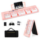 61-Key Folding Digital Piano with MIDI and Carrying Bag – Pink
