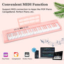 61-Key Folding Digital Piano with MIDI and Carrying Bag – Pink