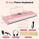 61-Key Light-Up Keyboard with Headphones and Microphone – Pink