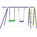 5-in-1 Swing Set with Climbing Net and Basketball Hoop – Multicolour