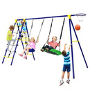 5-in-1 Swing Set with Climbing Net and Basketball Hoop – Multicolour