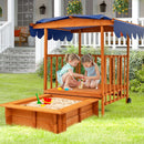 Kids Wooden Playhouse with Slide-In Sandpit – Natural