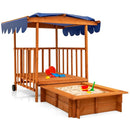 Kids Wooden Playhouse with Slide-In Sandpit – Natural