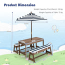 Kids table and bench set with adjustable umbrella, made of solid fir wood, ideal for indoor and outdoor activities.