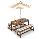 Kids table and bench set with removable umbrella, made of solid fir wood, perfect for indoor and outdoor activities.