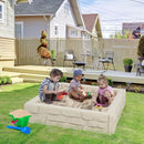 Kids Square Sandpit with Cover and Liner – White