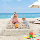Kids Square Sandpit with Cover and Liner – White
