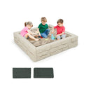 Kids Square Sandpit with Cover and Liner – White