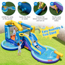 Inflatable castle layout with slide bounce area and two pools