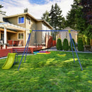 4-in-1 Metal Swing Set with Slide and Basketball Hoop – Multicolour