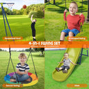 4-in-1 Metal Swing Set with Slide and Basketball Hoop – Multicolour