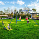 4-in-1 Metal Swing Set with Slide and Basketball Hoop – Multicolour