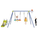 4-in-1 Metal Swing Set with Slide and Basketball Hoop – Multicolour