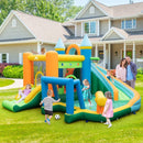 Inflatable Water Park with Curved Slide and Soccer Goal – Multicolour / With 680W blower