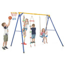 4-in-1 Swing Set with Climbing Rope and Ladder – Yellow & Blue