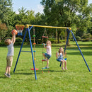 4-in-1 Swing Set with Climbing Rope and Ladder – Yellow & Blue