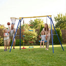 4-in-1 Swing Set with Climbing Rope and Ladder – Yellow & Blue
