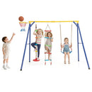 4-in-1 Swing Set with Climbing Rope and Ladder – Yellow & Blue