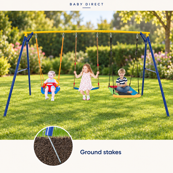 3-Seat Garden Swing Set with Steel Frame