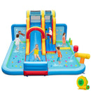 Inflatable Water Park with Long Slide and Climbing Wall – Multicolour / With 750W blower