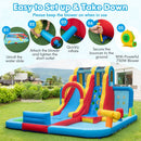 Inflatable Water Park with Long Slide and Climbing Wall – Multicolour / With 750W blower