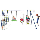 6-in-1 Outdoor Swing Set with Glider and Climbing Net – Green