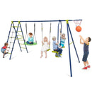6-in-1 Outdoor Swing Set with Glider and Climbing Net – Green