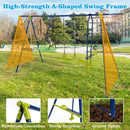 6-in-1 Outdoor Swing Set with Glider and Climbing Net – Green
