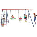 6-in-1 Outdoor Swing Set with Glider and Climbing Net – Red