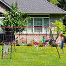 6-in-1 Outdoor Swing Set with Glider and Climbing Net – Red