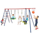 6-in-1 Outdoor Swing Set with Glider and Climbing Net – Red