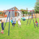6-in-1 Outdoor Swing Set with Glider and Climbing Net – Red