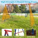 6-in-1 Outdoor Swing Set with Glider and Climbing Net – Red