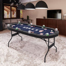 182 cm Folding Poker Table with Eight Cup Holders – Blue