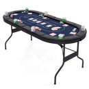 182 cm Folding Poker Table with Eight Cup Holders – Blue
