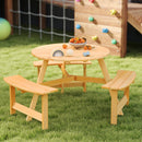 Kids Outdoor Wooden Picnic Table and Bench Set w/ Umbrella Hole, 6 Person Activity Dining Table - Natural