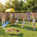 Outdoor Swing Set with Trampoline, Slide and Hoop – Yellow