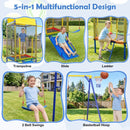 Outdoor Swing Set with Trampoline, Slide and Hoop – Yellow