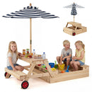 Kids Sandpit and Picnic Table with Removable Umbrella – Blue