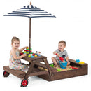 Kids Sandpit and Picnic Table with Removable Umbrella – Walnut