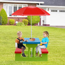 Brightly colored kids picnic table set with removable umbrella, perfect for outdoor snacks and creative playtime for.
