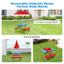 Kids picnic table set with removable umbrella, featuring colorful design and sturdy non-toxic PP material for outdoor.