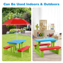 Kids picnic table set with removable umbrella, made of non-toxic PP material, perfect for outdoor and indoor play.