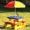 Colorful kids picnic table set with removable umbrella, made of non-toxic PP material, perfect for outdoor playtime.