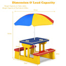 Colorful kids picnic table set with removable umbrella, made of non-toxic PP material, perfect for outdoor play.
