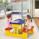Colorful kids picnic table set with removable umbrella, made of non-toxic PP, perfect for indoor and outdoor playtime.