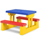 Kids picnic table set with blue top and red benches, made of non-toxic PP material, ideal for outdoor fun and crafts.