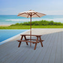 Kids picnic table with removable umbrella, made of durable engineered wood, perfect for outdoor and indoor activities.