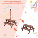 Kids picnic table with removable umbrella, made of durable engineered wood, perfect for indoor and outdoor use.