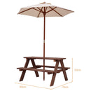 Kids picnic table with removable umbrella, made of durable engineered wood, ideal for garden or yard activities.